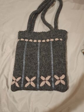 Knit Hobo Bag with Floral Accents